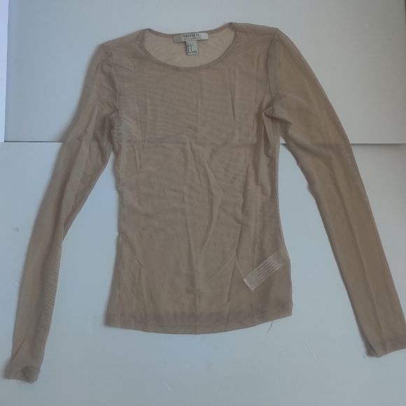 Forever 21 Nude Beige Mesh Sheer Long-Sleeve Scoop Neck Top Festival Grunge_smal - Picture 7 of 9